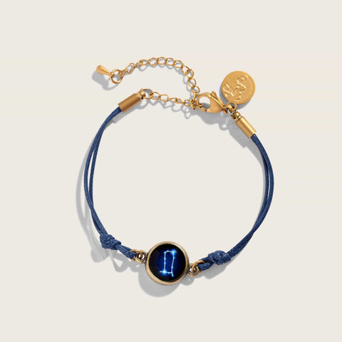 Brushed gold constellation astrology blue nylon bracelet with adjustable chain