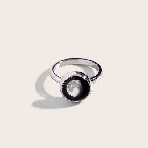 Stainless steel moon phase ring