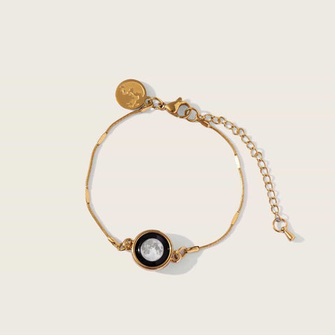 Gold plated adjustable moon phase pendant bracelet 